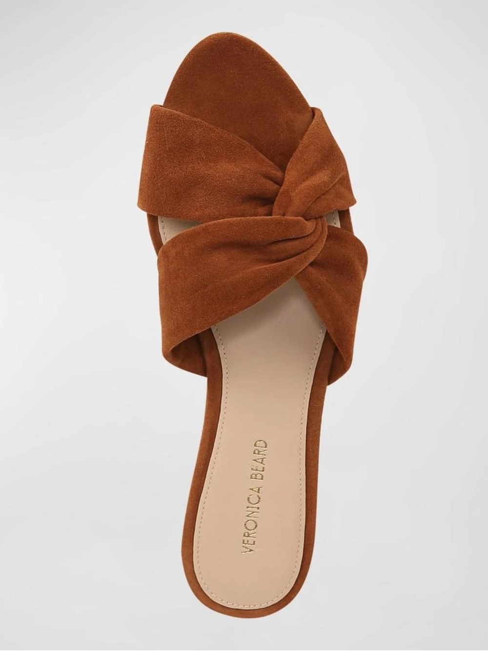 NWOT Veronica Beard Seraphina Twisted Suede Slide Sandals Size 12 Brown/Caramel
